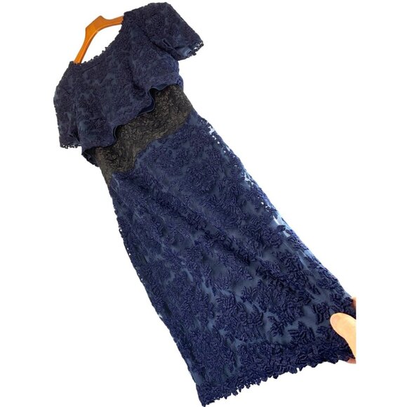 NWT Tadashi Shoji Mesh Lacy Overlay Pencil Dress Size 6 S Stretch RDD10676 - Picture 1 of 16